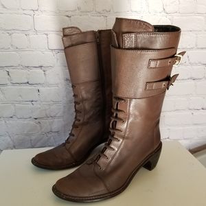 Stuart Weitzman Brown Soft Leather Zip Lac…